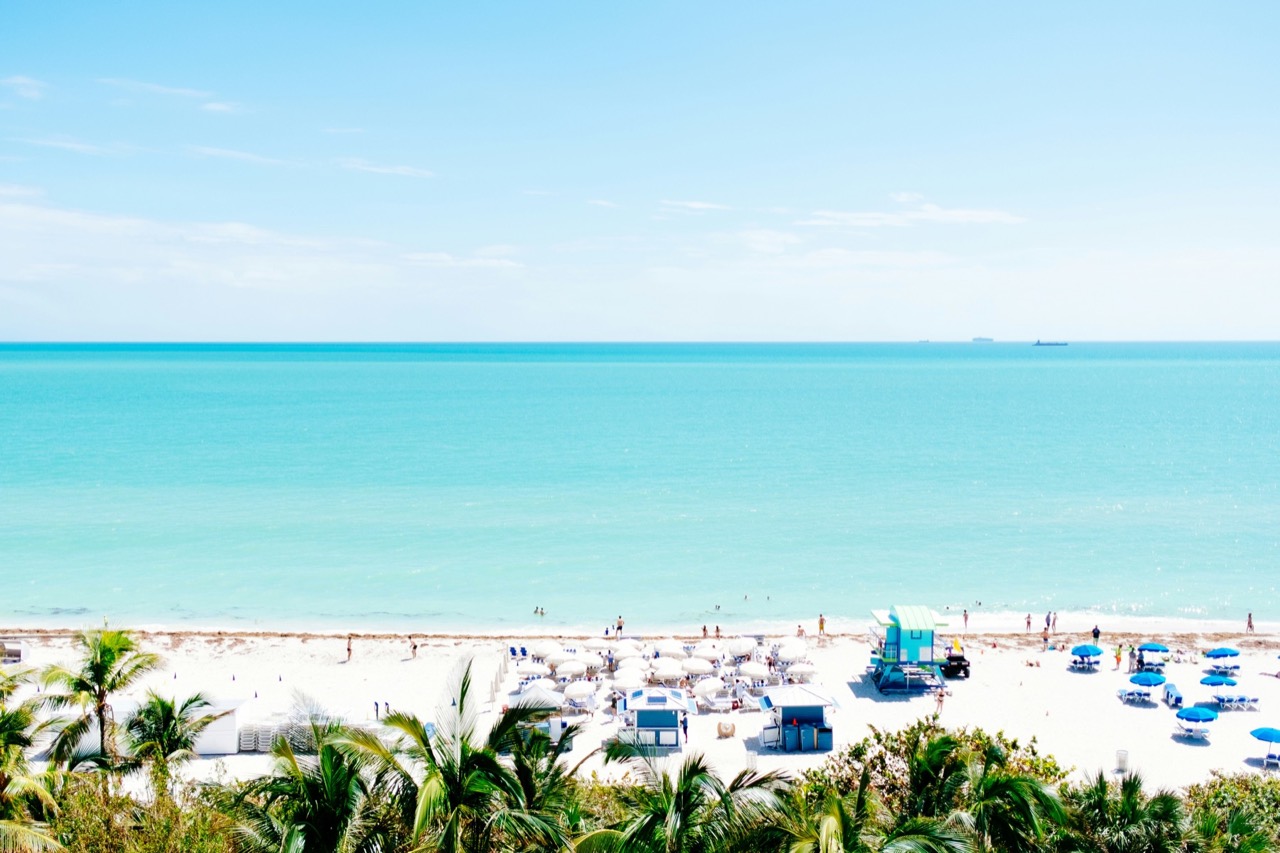 South Beach, Miami — turquoise water and beach umbrellas